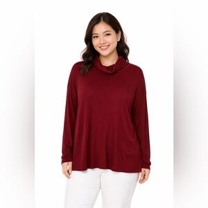Eileen Fisher Jersey Turtleneck Top Dark Red Stretchy Minimalist Clean Womens 2X